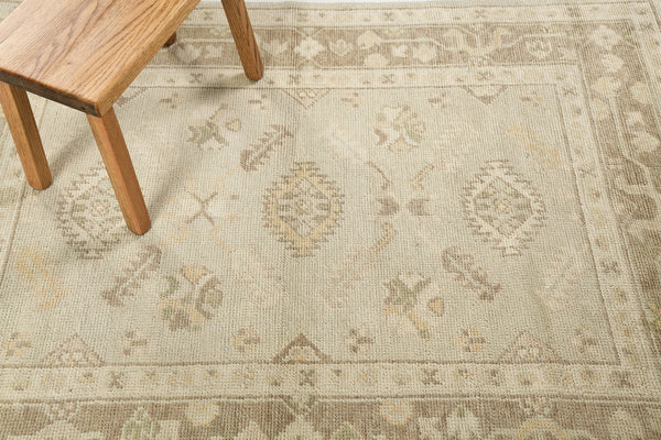 Turkish Oushak Revival Rug - hand-knotted in Turkey - close-up of weave texture and pile [#8]