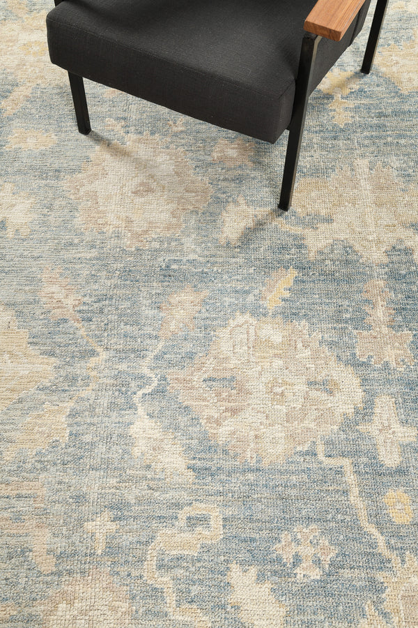 Turkish Oushak Revival Rug - hand-knotted in Turkey - close-up of weave texture and pile [#6]