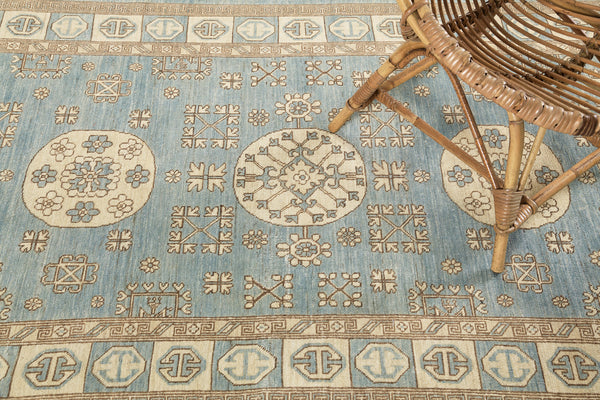 Vintage Style Khotan Revival Runner - East Turkestan Khotan - overhead flat lay view [#13]