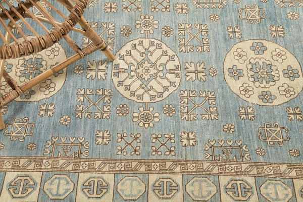 Vintage Style Khotan Revival Runner - East Turkestan Khotan - detailed border and fringe [#13]