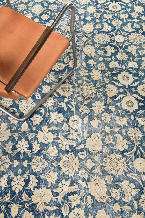 Vintage Distressed Tabriz Rug - full length showing color variation