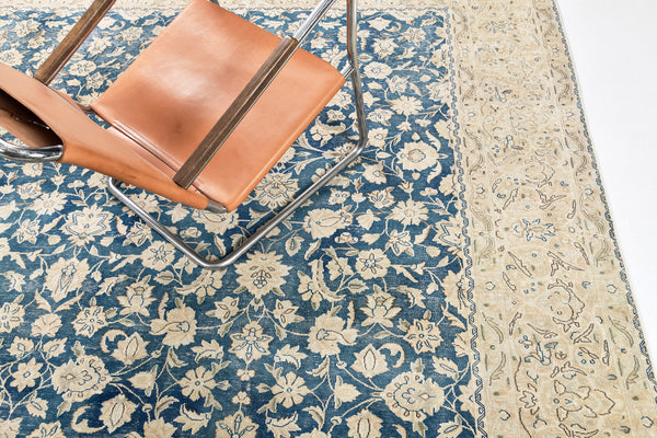 Vintage Distressed Tabriz Rug - close-up of weave texture and pile