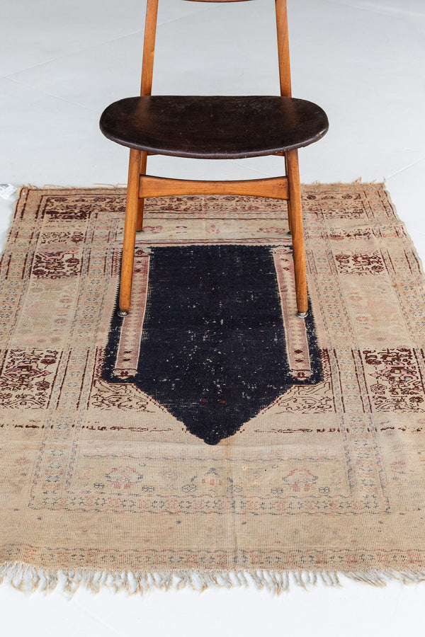 Antique Turkish Anatolian Prayer Rug - hand-knotted in Turkey - overhead flat lay view