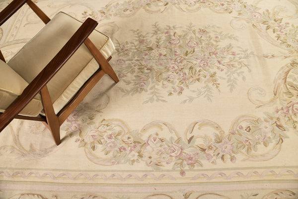 Chinese Aubusson Flat Weave - hand-knotted in China - styled in room setting [#3]