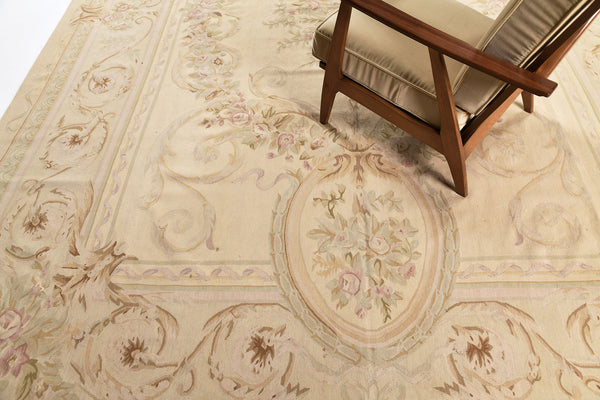 Chinese Aubusson Flat Weave - hand-knotted in China - close-up of weave texture and pile [#3]