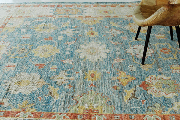 Turkish Oushak Revival - hand-knotted in Turkey - overhead flat lay view [#2]