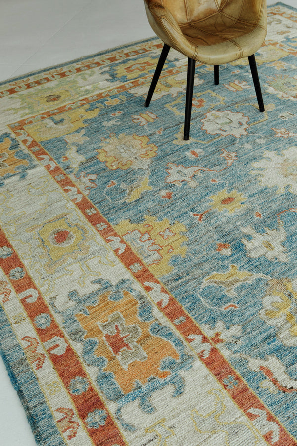 Turkish Oushak Revival - hand-knotted in Turkey - corner detail highlighting craftsmanship [#2]