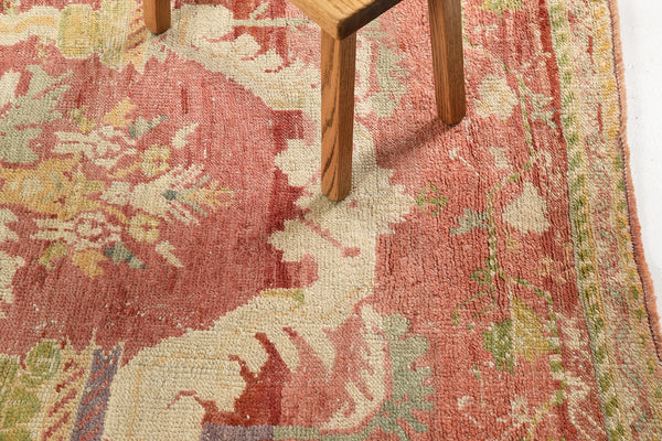Vintage Turkish Oushak - hand-knotted in Turkey - full length showing color variation [#2]