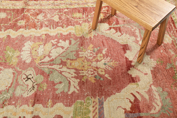 Vintage Turkish Oushak - hand-knotted in Turkey - overhead flat lay view [#2]
