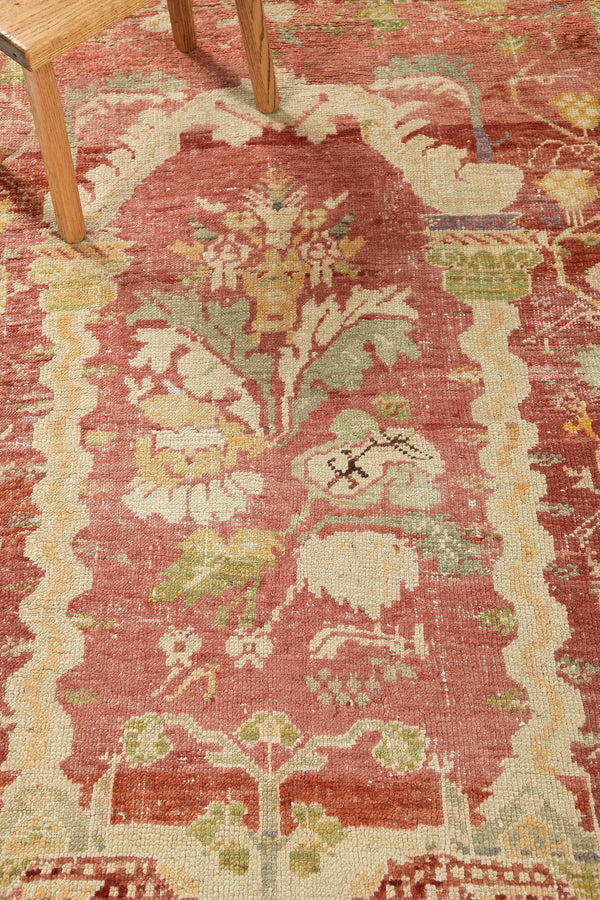 Vintage Turkish Oushak - hand-knotted in Turkey - detailed border and fringe [#2]