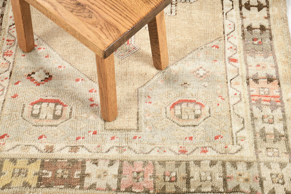 Antique Turkish Oushak Rug - hand-knotted in Turkey - overhead flat lay view [#2]