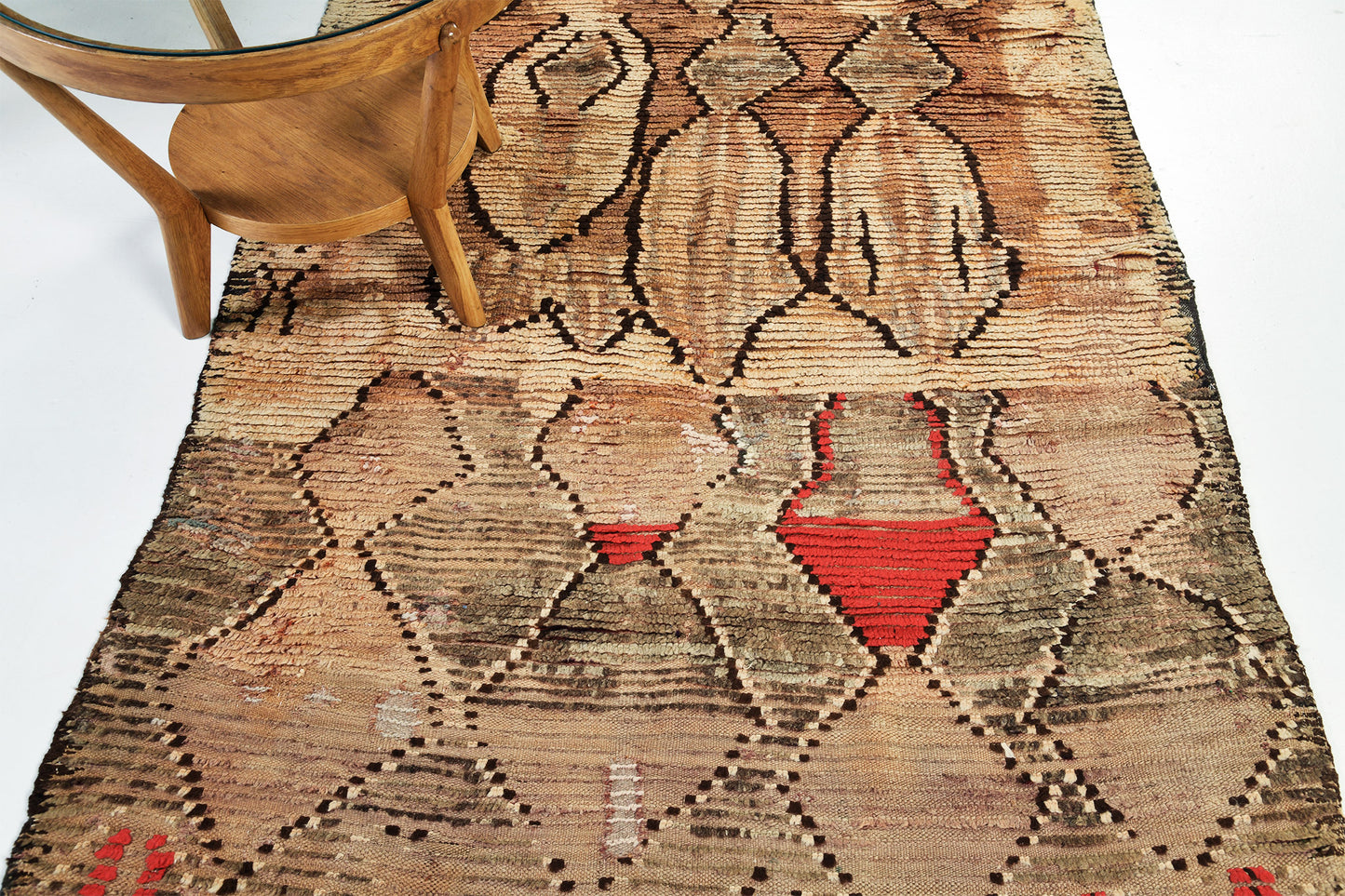 Vintage Moroccan Beni M'Guild Tribe Rug - handwoven in Morocco - overhead flat lay view