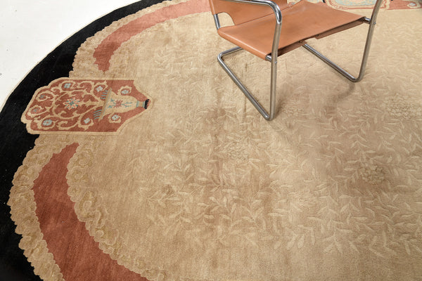 Antique Chinese Peking Oval Rug - hand-knotted in China - styled in room setting