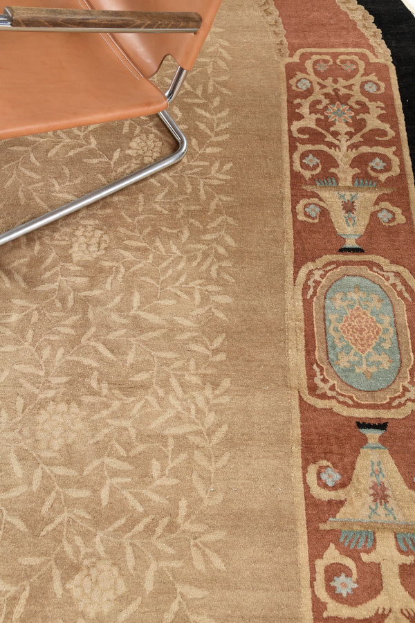 Antique Chinese Peking Oval Rug - hand-knotted in China - close-up of weave texture and pile