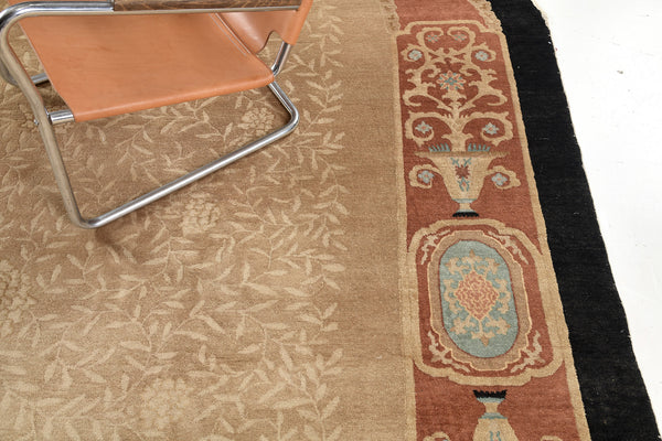 Antique Chinese Peking Oval Rug - hand-knotted in China - detailed border and fringe