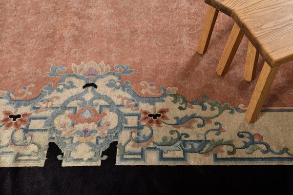 Antique Chinese Peking Rug - hand-knotted in China - close-up of weave texture and pile [#4]