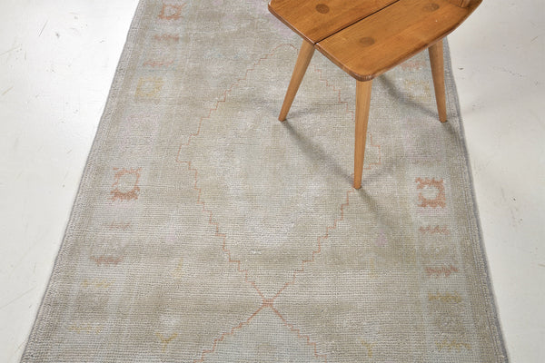 Vintage Turkish Oushak Runner - hand-knotted in Turkey - overhead flat lay view [#1]