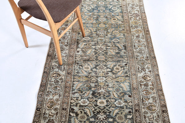 Antique Persian Bidjar Runner - narrow runner - close-up of weave texture and pile [#1]