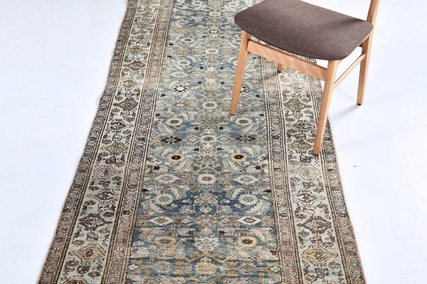 Antique Persian Bidjar Runner - narrow runner - overhead flat lay view [#1]