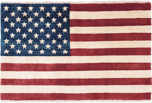 Modern Rug Image 5004 Hand Knotted Wool American Flag Wall Hanging