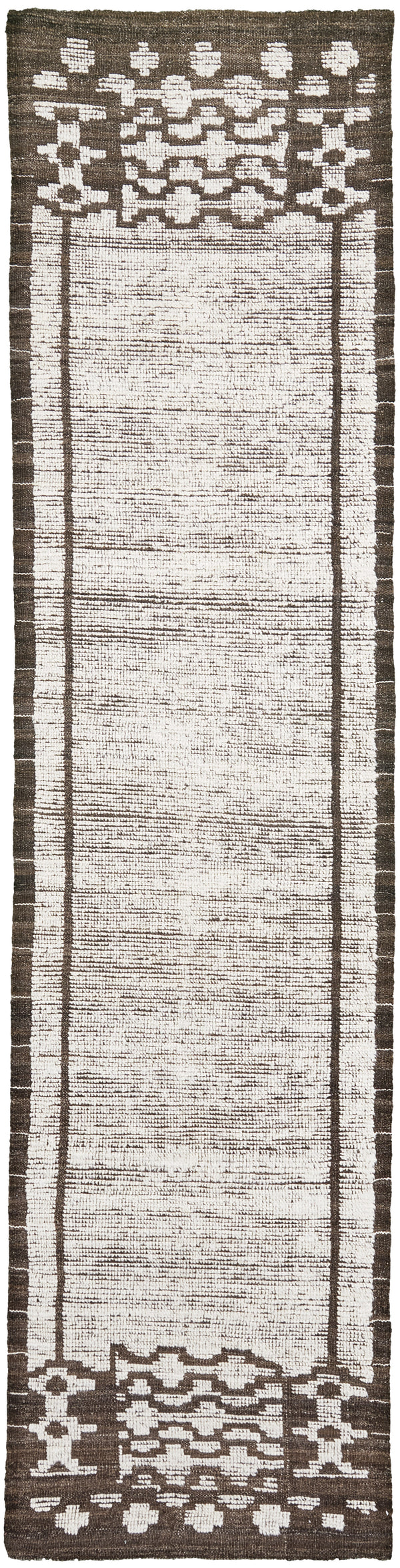 Yedder Runner, Nomad Collection, Ivory Brown - narrow runner - one-of-a-kind handmade area rug [#1]
