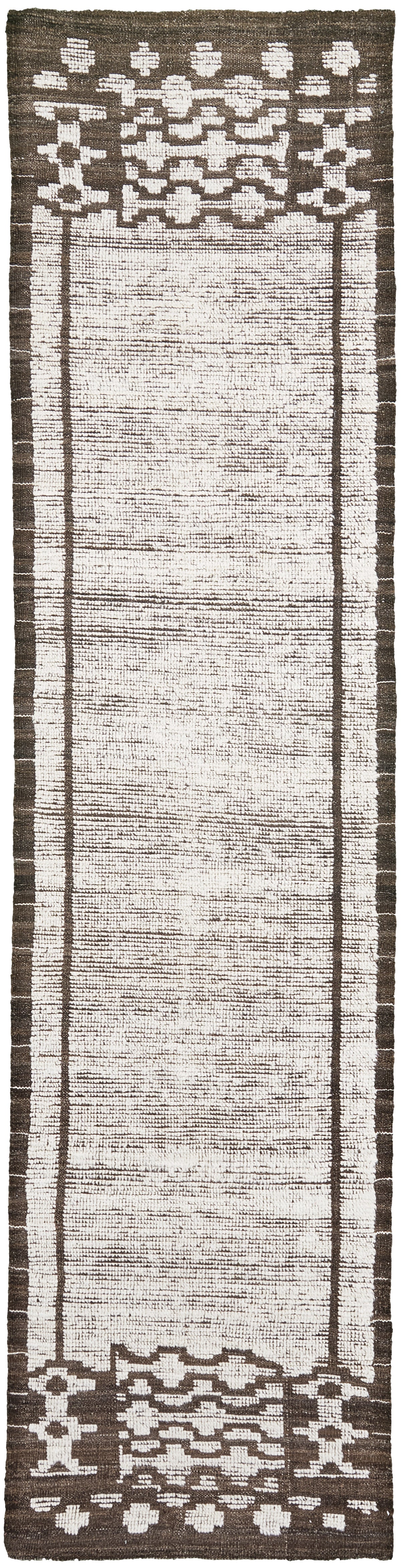 Yedder Runner, Nomad Collection, Ivory Brown - narrow runner - one-of-a-kind handmade area rug [#2]