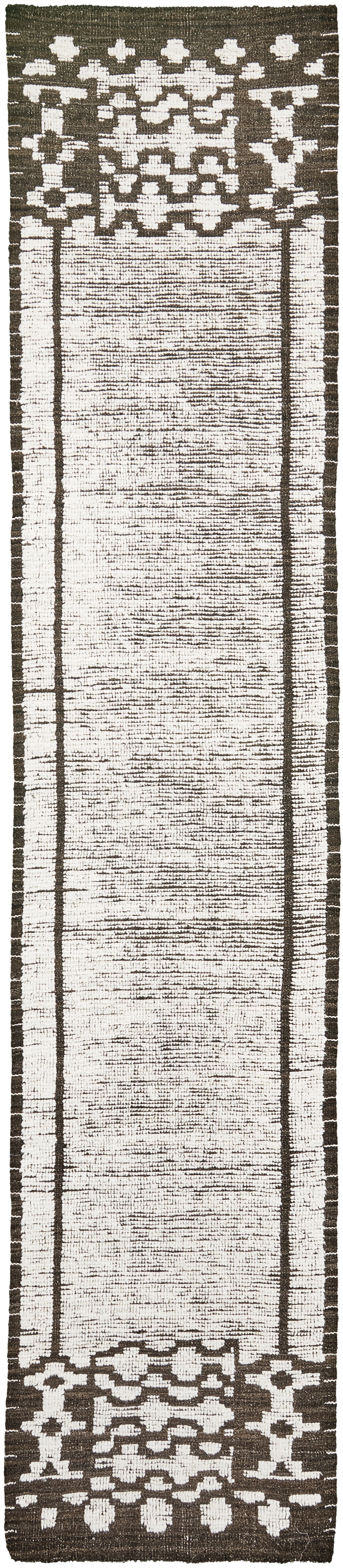 Yedder Runner, Nomad Collection, Ivory Brown - narrow runner - one-of-a-kind handmade area rug [#3]