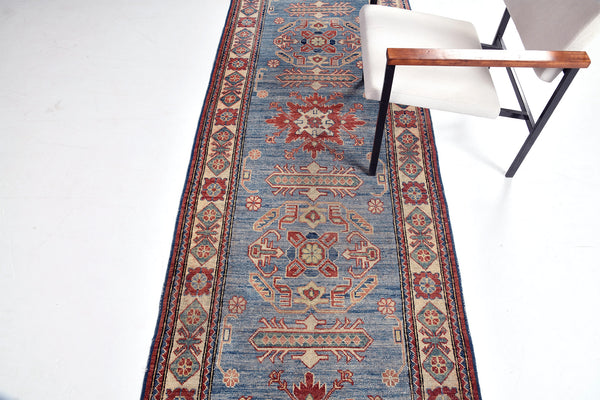 Kazak Revival Runner - artisan revival weave - detailed border and fringe