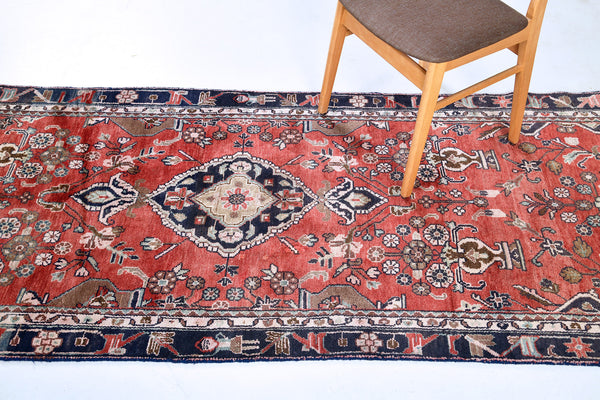 Vintage Persian Hamedan Runner - narrow runner - styled in room setting
