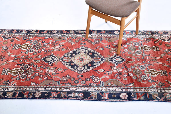 Vintage Persian Hamedan Runner - narrow runner - detailed border and fringe