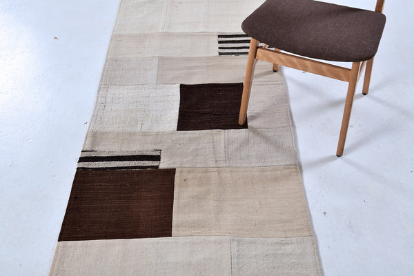 Antique Persian Ghashghaei Kilim Runner - flat-weave kilim - overhead flat lay view [#4]