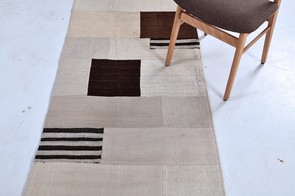 Antique Persian Ghashghaei Kilim Runner - flat-weave kilim - styled in room setting [#4]