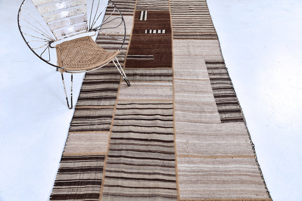 Antique Persian Ghashghaei Kilim Runner - flat-weave kilim - overhead flat lay view [#5]