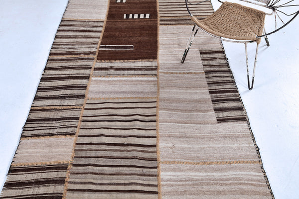 Antique Persian Ghashghaei Kilim Runner - flat-weave kilim - full length showing color variation [#5]