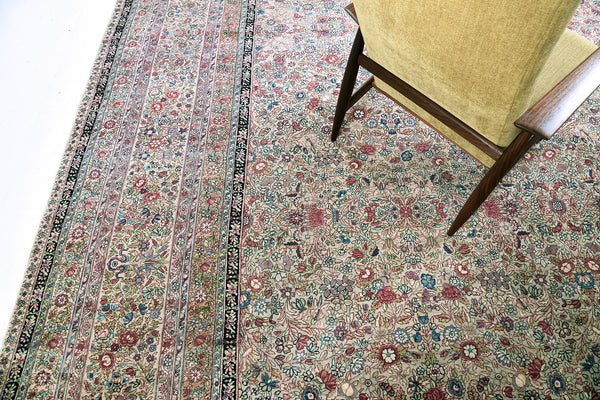 Antique Persian Kerman - overhead flat lay view [#2]