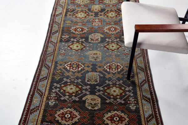 Antique Persian Malayer Runner - narrow runner - styled in room setting [#2]
