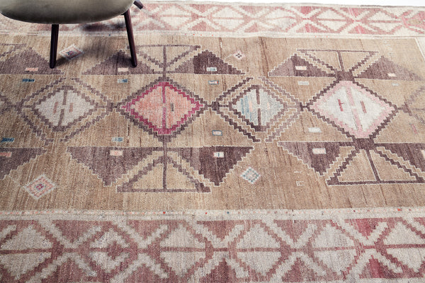 Vintage Turkish Kars Gallery Size Runner - narrow runner, hand-knotted in Turkey - styled in room setting [#1]