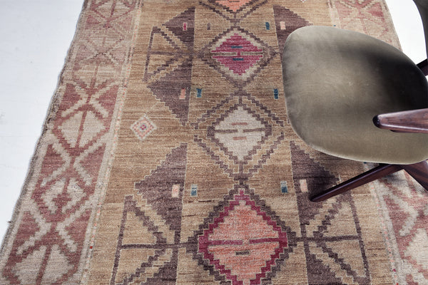 Vintage Turkish Kars Gallery Size Runner - narrow runner, hand-knotted in Turkey - detailed border and fringe [#1]