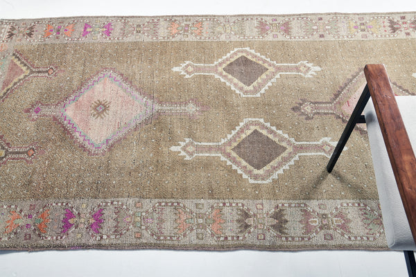 Vintage Turkish Kars Runner - narrow runner, hand-knotted in Turkey - detailed border and fringe [#7]