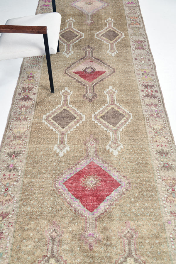 Vintage Turkish Kars Runner - narrow runner, hand-knotted in Turkey - overhead flat lay view [#7]