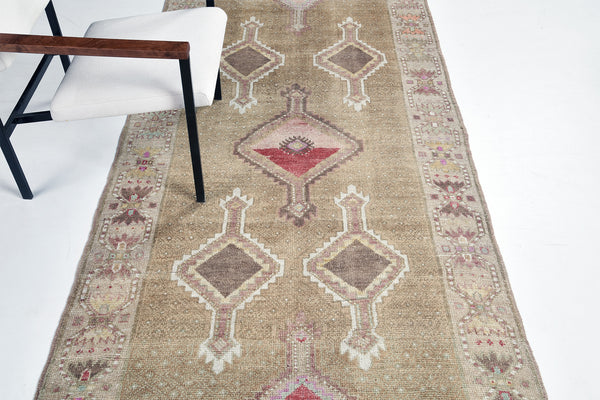Vintage Turkish Kars Runner - narrow runner, hand-knotted in Turkey - styled in room setting [#7]