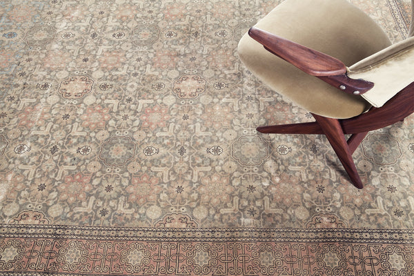 Antique Turkish Hereke - hand-knotted in Turkey - overhead flat lay view [#1]