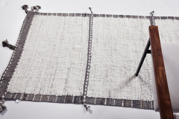 Westerlies Runner, Haute Bohemian, Ivory Charcoal - narrow runner - detailed border and fringe [#2]
