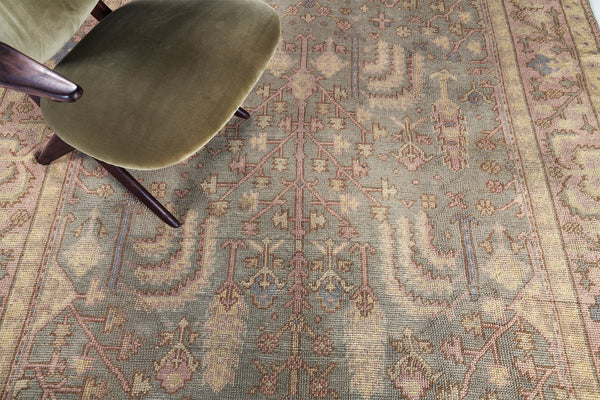 Antique Turkish Oushak - hand-knotted in Turkey - overhead flat lay view [#12]