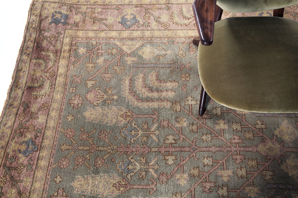 Antique Turkish Oushak - hand-knotted in Turkey - styled in room setting [#12]