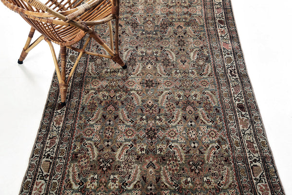 Antique Persian Bidjar Runner - narrow runner - overhead flat lay view [#3]