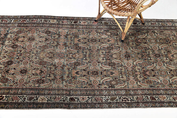 Antique Persian Bidjar Runner - narrow runner - close-up of weave texture and pile [#3]