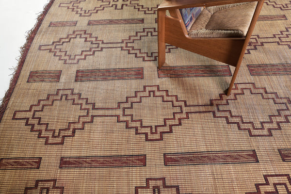 Vintage African Tuareg Mat - African handwoven - detailed border and fringe [#65]