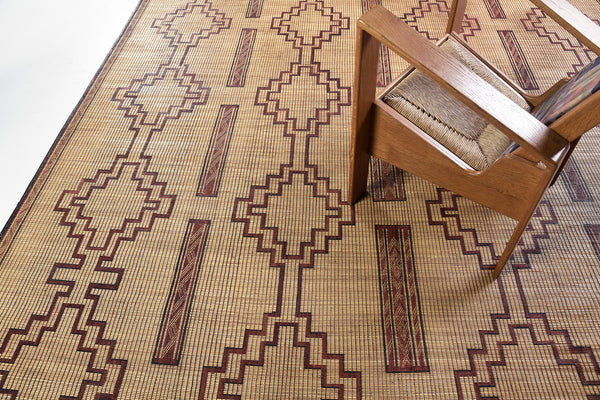 Vintage African Tuareg Mat - African handwoven - styled in room setting [#65]