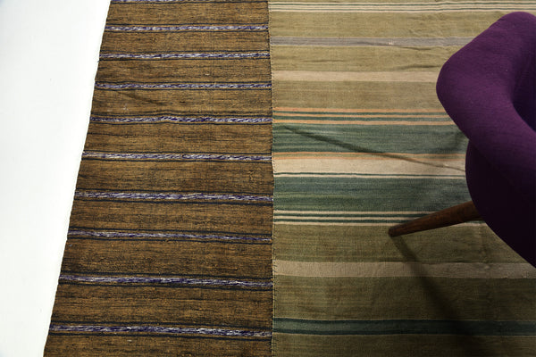 Vintage Persian Ghashghaei Kilim - flat-weave kilim - full length showing color variation [#1]
